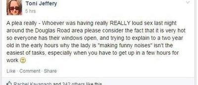 Ses Voisins Font Trop De Bruit En Faisant L Amour Elle Leur Demande Ouvertement De Faire Attention Via Facebook Sudinfo Be